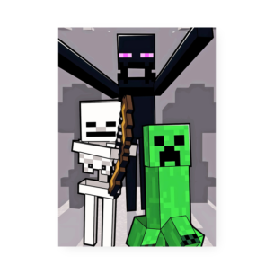 Quadro Decorativo Minecraft Enderman Esqueleto Creeper Juntos