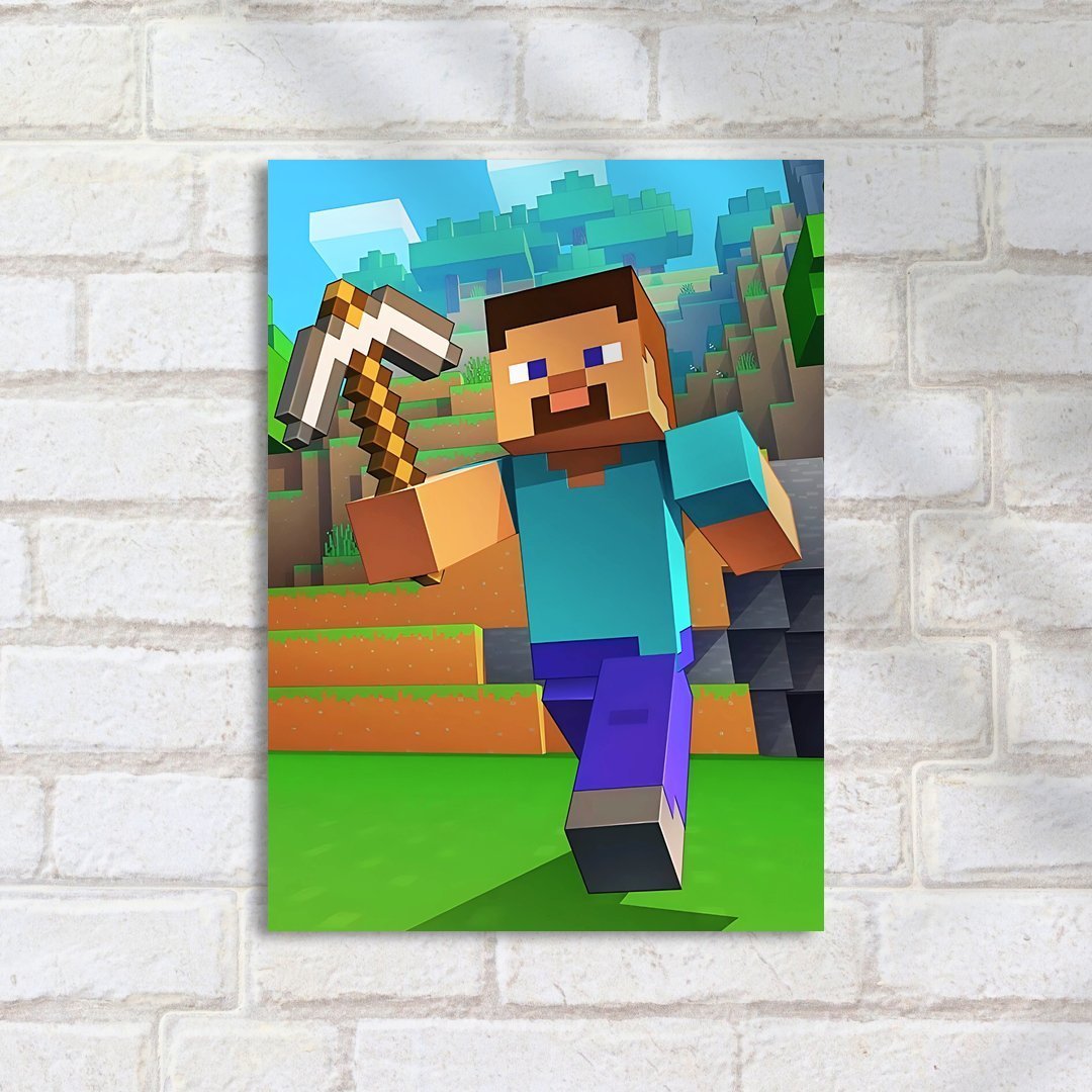 Quadro Decorativo Minecraft Steve Minecraft Picareta Correndo - Imagem 2