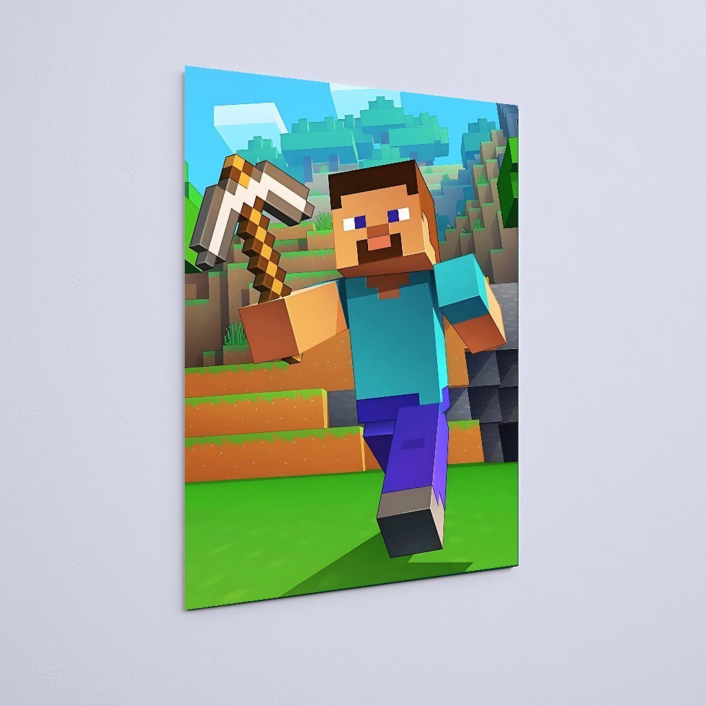 Quadro Decorativo Minecraft Steve Minecraft Picareta Correndo - Imagem 3