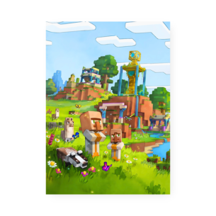 Quadro Decorativo Minecraft Vila Minecraft Campo Colorido
