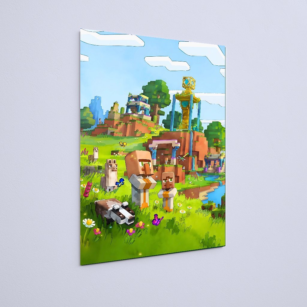 Quadro Decorativo Minecraft Vila Minecraft Campo Colorido - Imagem 3