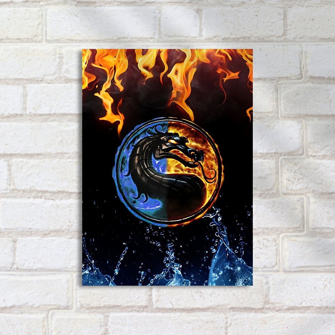 Quadro Decorativo Mortal Kombat Logo Fogo Agua - Imagem 2
