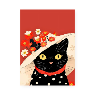 Quadro Decorativo Gato Chapeu Primavera
