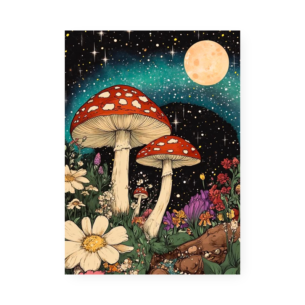 Quadro Decorativo Cogumelos Flores Luar