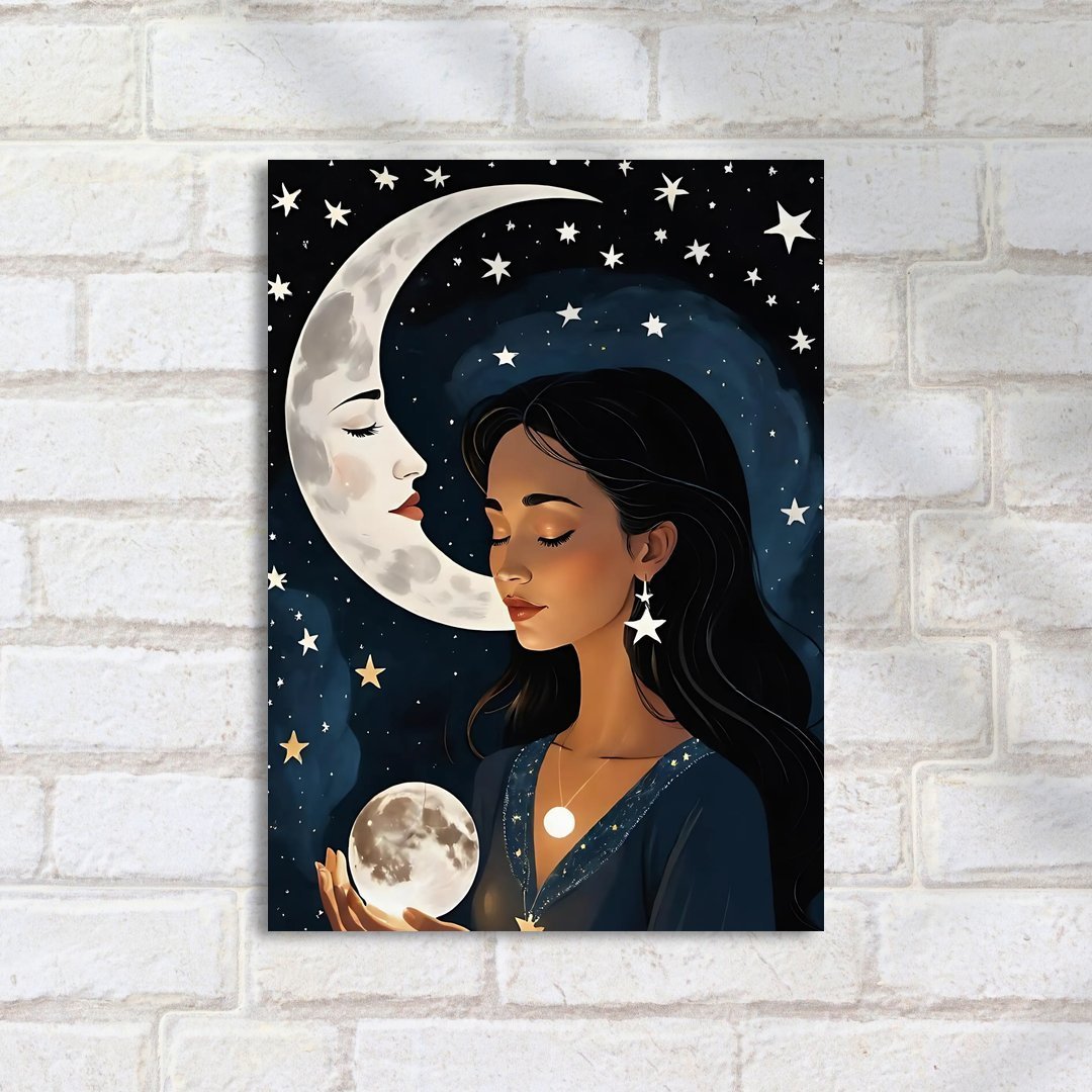 Quadro Decorativo Mulher Lua Estrelas - Imagem 2