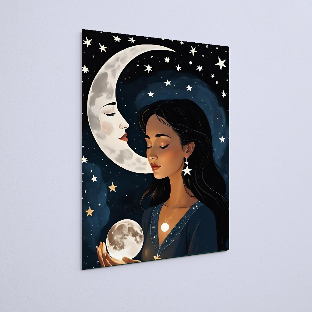 Quadro Decorativo Mulher Lua Estrelas - Imagem 3