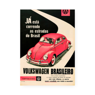 Quadro Decorativo Fusca Rosa Volkswagen Brasil