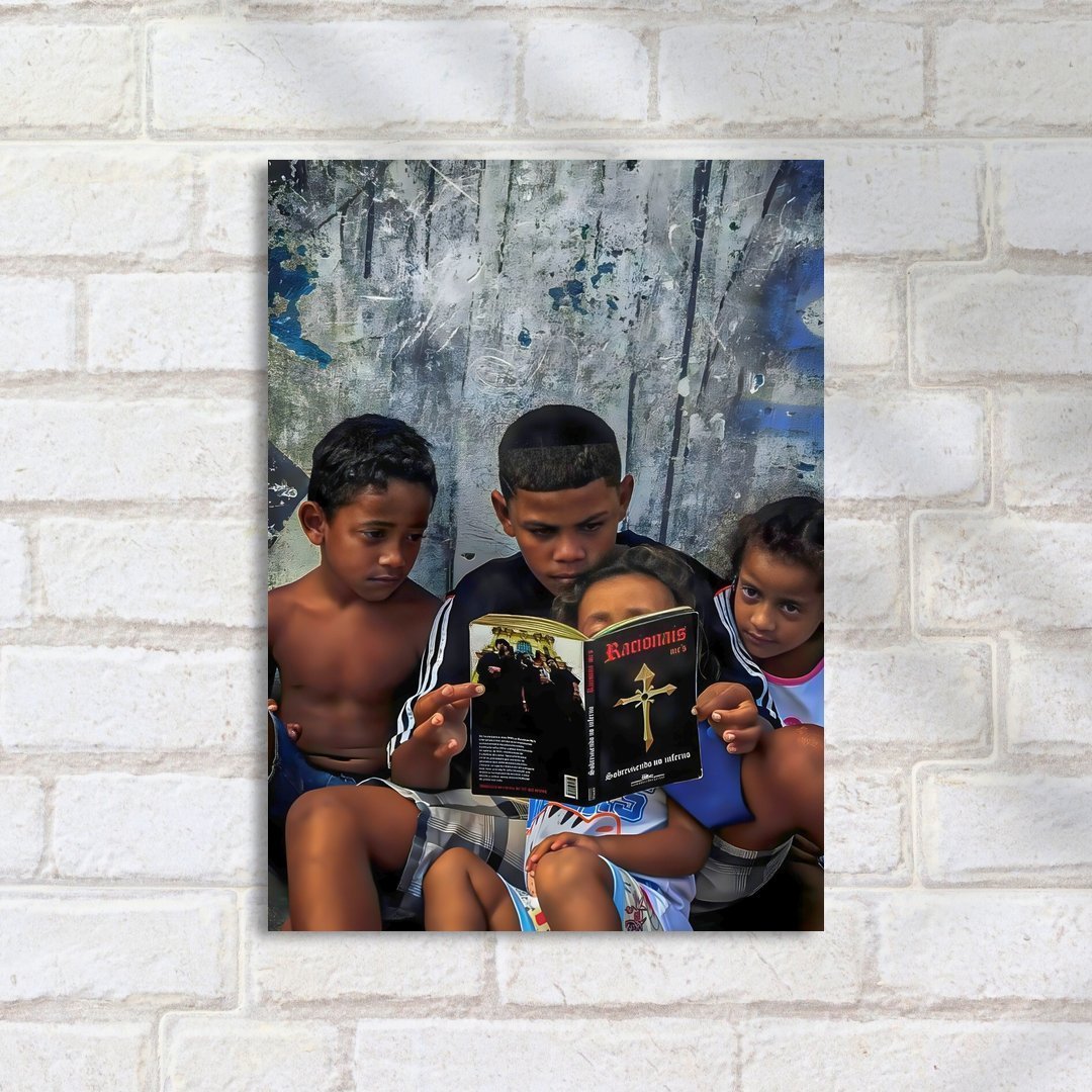 Quadro Decorativo Crianças Lendo Livro Rap - Imagem 2
