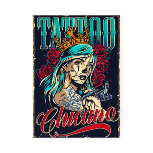 Quadro Decorativo Chicano Mulher Tatuagem Coroa